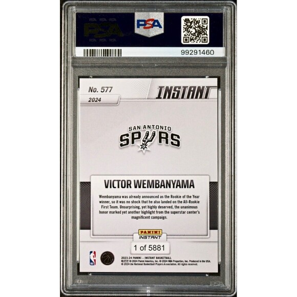 Victor Wembanyama 2023 Panini NBA All-Rookie 1st Team #577 Rookie Card PSA 8 - Picture 2 of 2